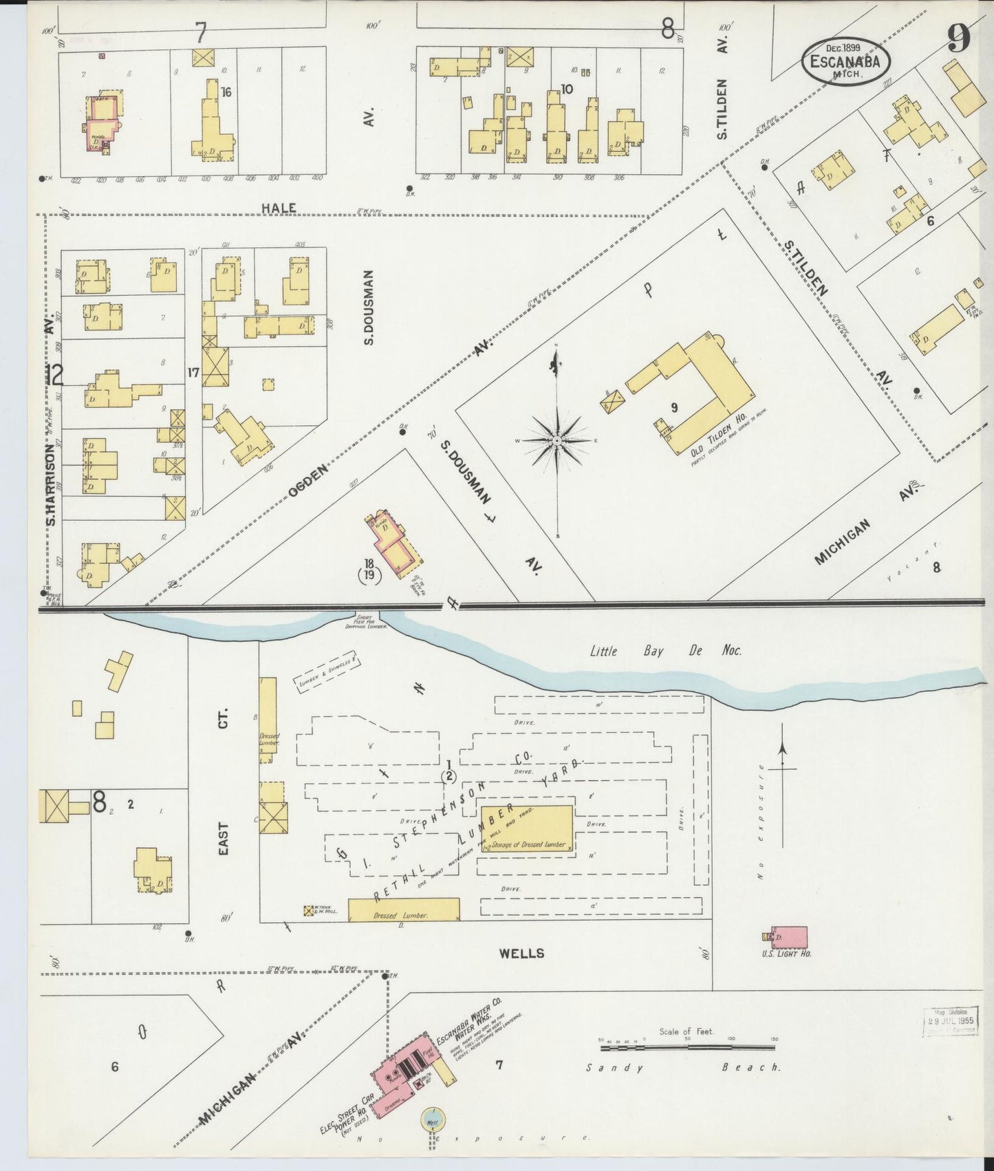 Sanborn Fire Insurance Map from Escanaba, Delta County, Michigan (1899), Sheet #0009 - Complete Map Set gallery image, historic Sanborn map, vintage wall art, Michigan Michigan