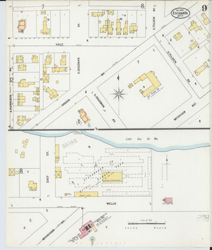 Sanborn Fire Insurance Map from Escanaba, Delta County, Michigan (1899), Sheet #0009 - Complete Map Set gallery image, historic Sanborn map, vintage wall art, Michigan Michigan