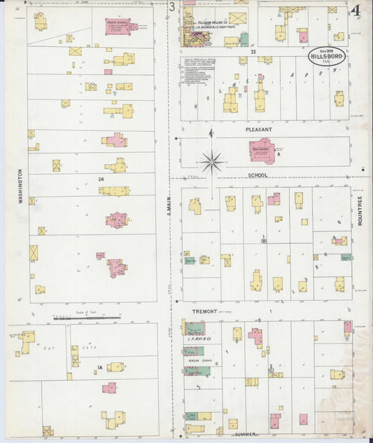 Sanborn Fire Insurance Map from Hillsboro, Montgomery County, Illinois (1899), Sheet #0004 - Historic Sanborn Fire Insurance Map Print, vintage old map wall art, antique decor, genealogy gift, Illinois Illinois map