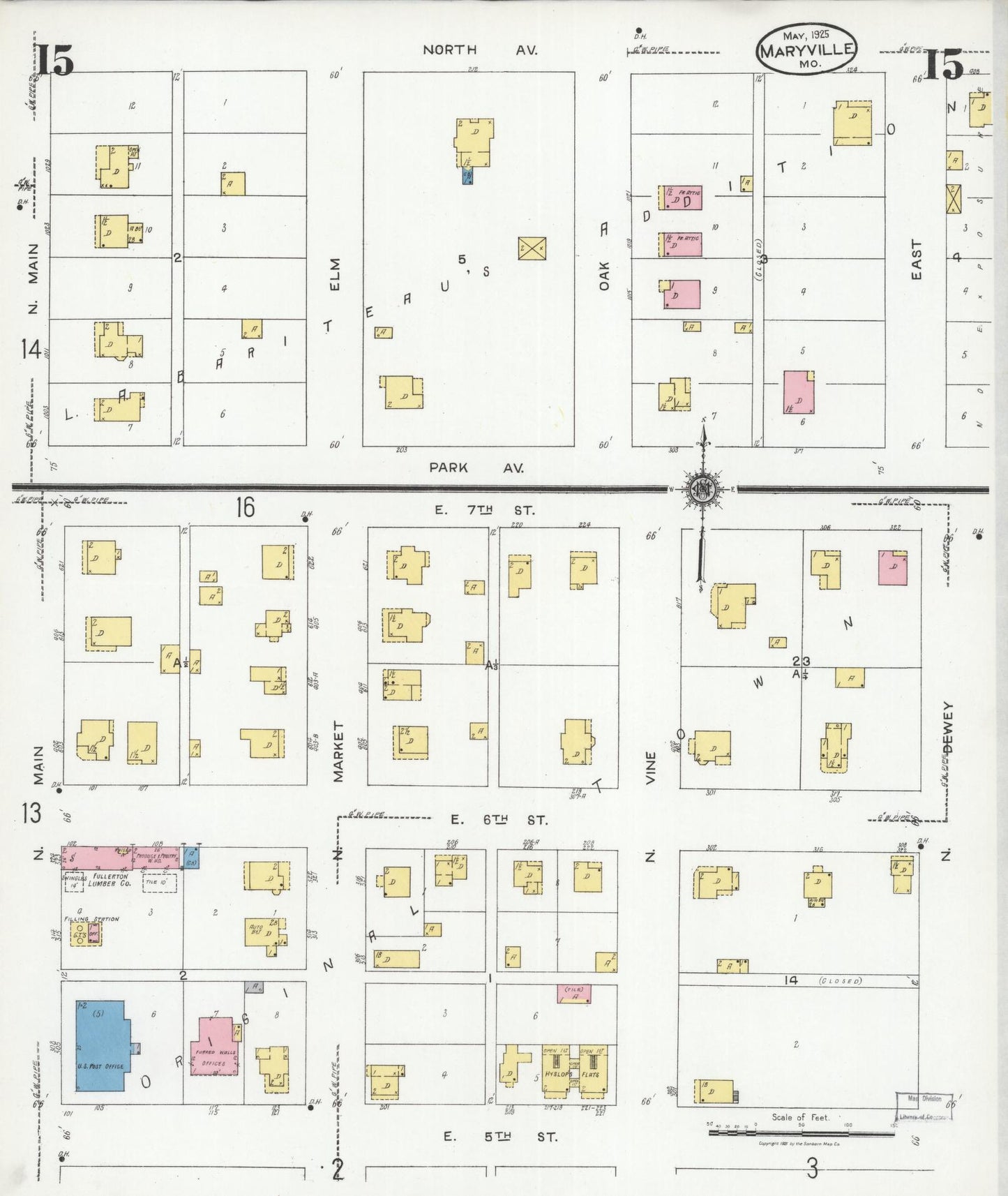 Sanborn Fire Insurance Map from Maryville, Nodaway County, Missouri (1925), Sheet #0015 - Complete Map Set gallery image, historic Sanborn map, vintage wall art, Missouri Missouri