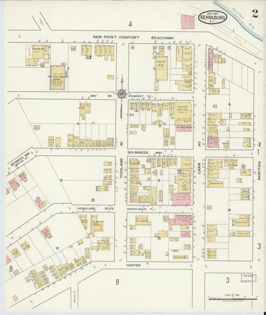 Sanborn Fire Insurance Map from Keansburg, Monmouth County, New Jersey (1917), Sheet #0002 - Historic Sanborn Fire Insurance Map Print, vintage old map wall art, antique decor, genealogy gift, New Jersey New Jersey map