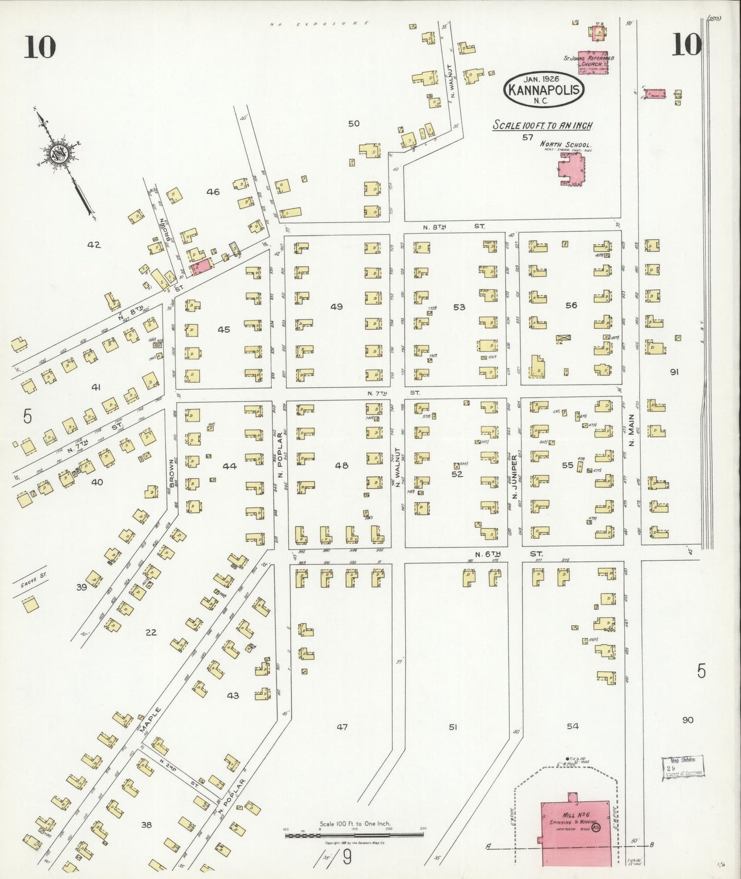 Sanborn Fire Insurance Map from Kannapolis, Rowan And Cabarrus Counties, North Carolina (1926), Sheet #0010 - Historic Sanborn Fire Insurance Map Print, vintage old map wall art, antique decor, genealogy gift, North Carolina North Carolina map