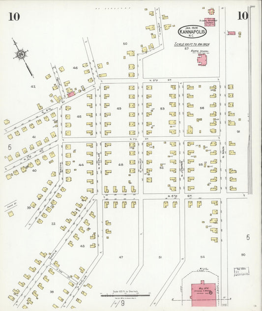 Sanborn Fire Insurance Map from Kannapolis, Rowan And Cabarrus Counties, North Carolina (1926), Sheet #0010 - Historic Sanborn Fire Insurance Map Print, vintage old map wall art, antique decor, genealogy gift, North Carolina North Carolina map