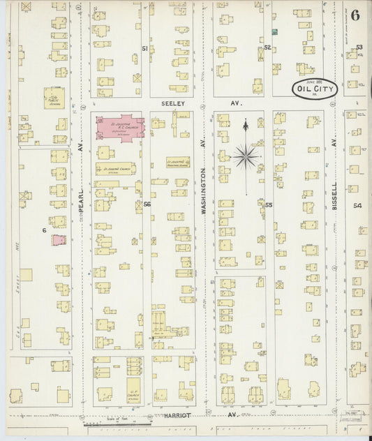 Sanborn Fire Insurance Map from Oil City, Venango County, Pennsylvania (1891), Sheet #0006 - Historic Sanborn Fire Insurance Map Print, vintage old map wall art, antique decor, genealogy gift, Pennsylvania Pennsylvania map