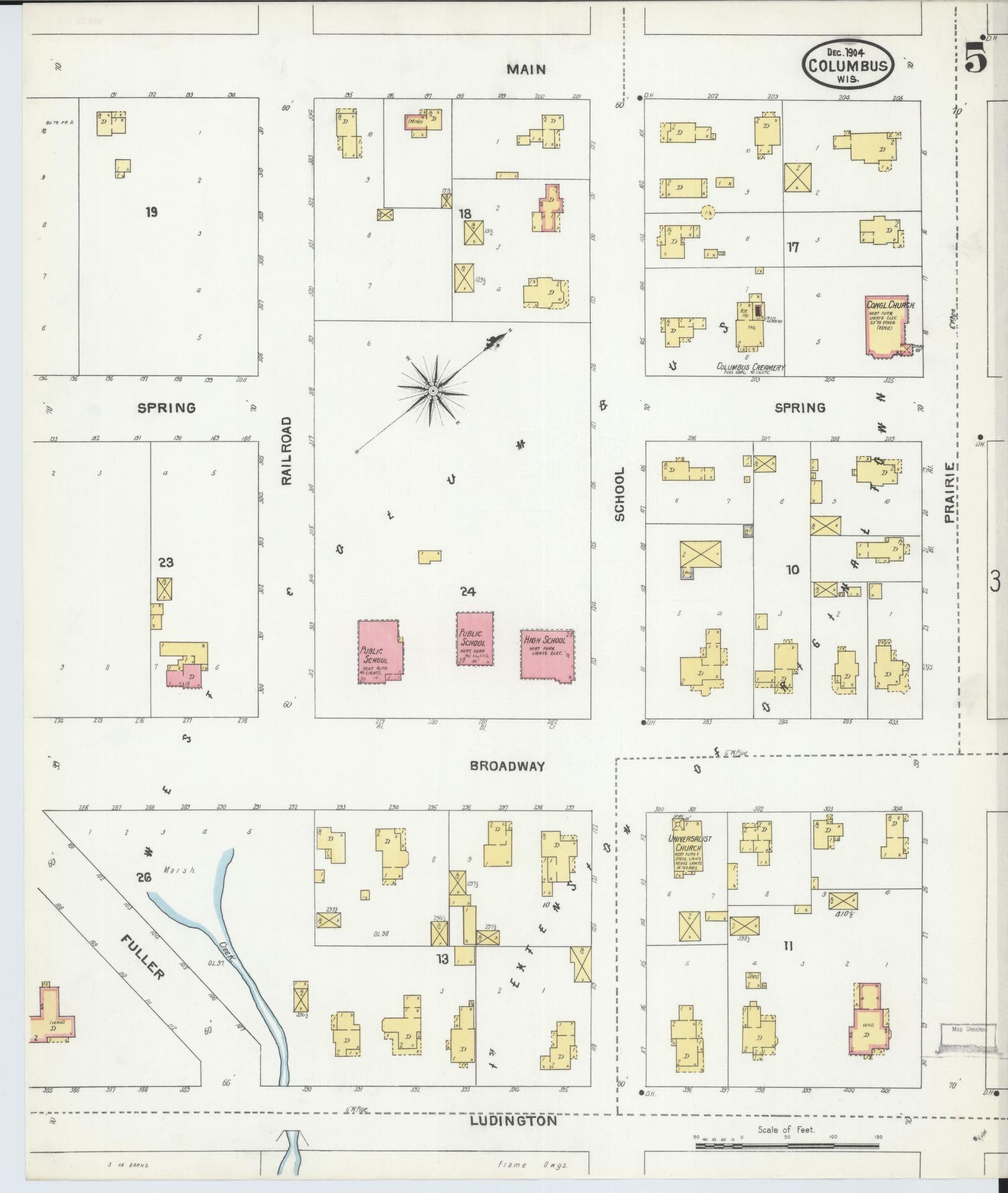 Sanborn Fire Insurance Map from Columbus, Columbia and Dodge County, Wisconsin (1904), Sheet #0005 - Historic Sanborn Fire Insurance Map Print, vintage old map wall art, antique decor, genealogy gift, Wisconsin Wisconsin map