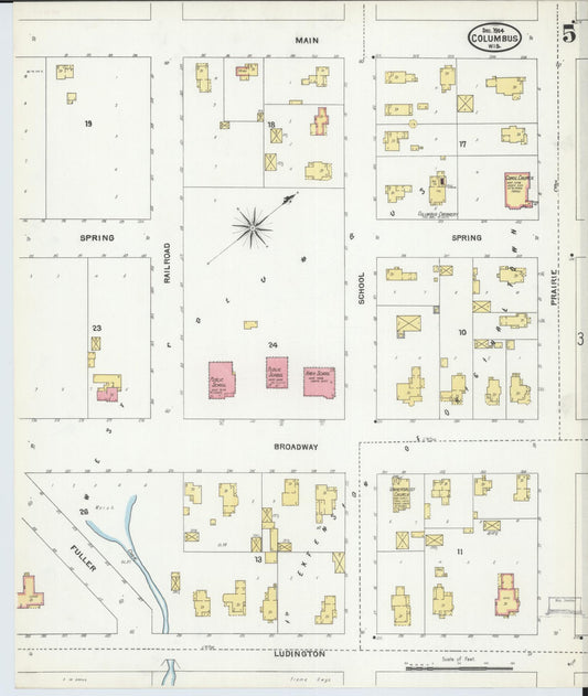 Sanborn Fire Insurance Map from Columbus, Columbia and Dodge County, Wisconsin (1904), Sheet #0005 - Historic Sanborn Fire Insurance Map Print, vintage old map wall art, antique decor, genealogy gift, Wisconsin Wisconsin map