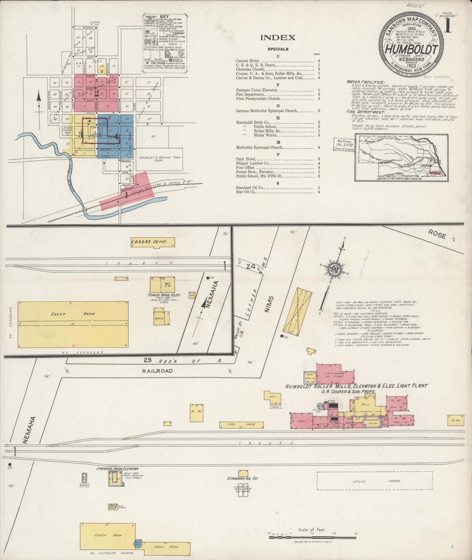 Sanborn Fire Insurance Map from Humboldt, Richardson County, Nebraska (1922), Sheet #0001 - Historic Sanborn Fire Insurance Map Print, vintage old map wall art, antique decor, genealogy gift, Nebraska Nebraska map