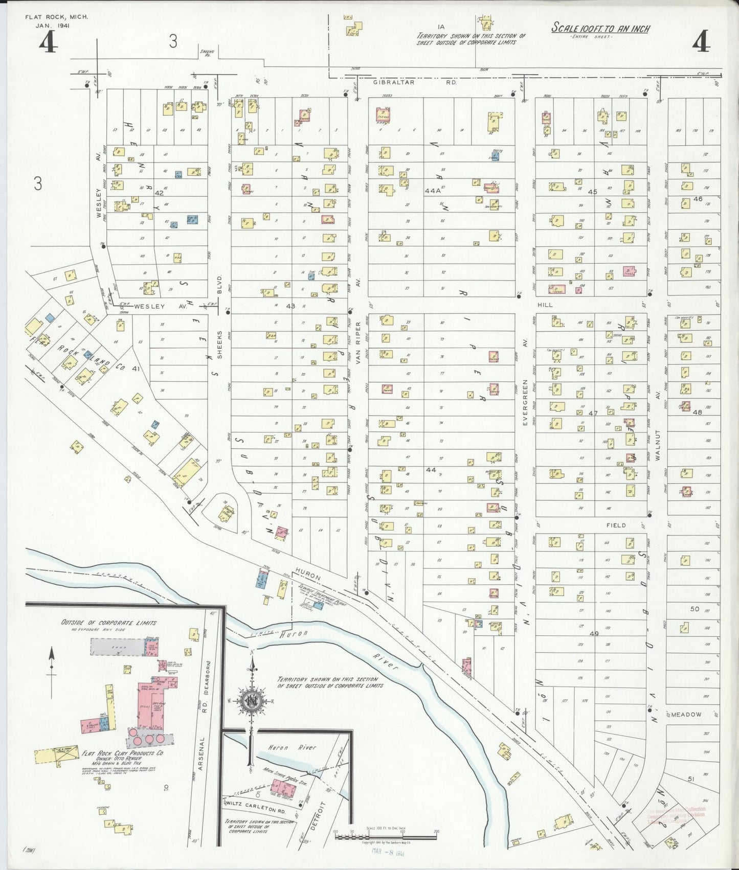 Sanborn Fire Insurance Map from Flat Rock, Wayne County, Michigan (1941), Sheet #0004 - Complete Map Set gallery image, historic Sanborn map, vintage wall art, Michigan Michigan