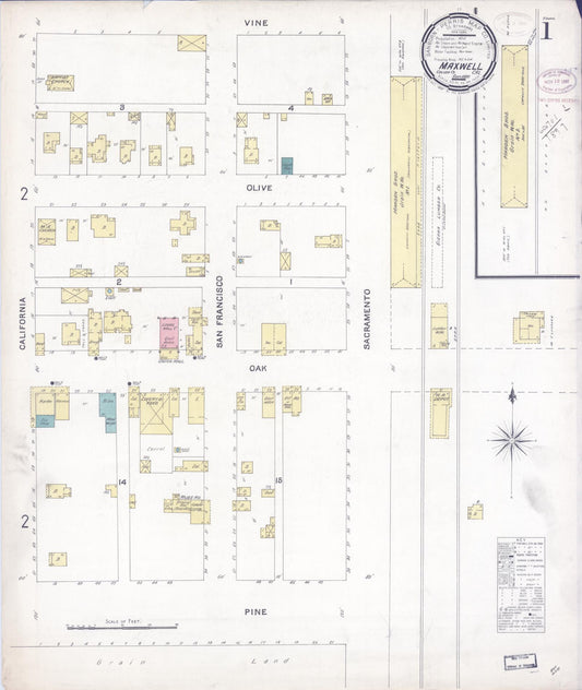 Sanborn Fire Insurance Map from Maxwell, Colusa County, California (1897), Sheet #0001 - Complete Map Set gallery image, historic Sanborn map, vintage wall art, California California