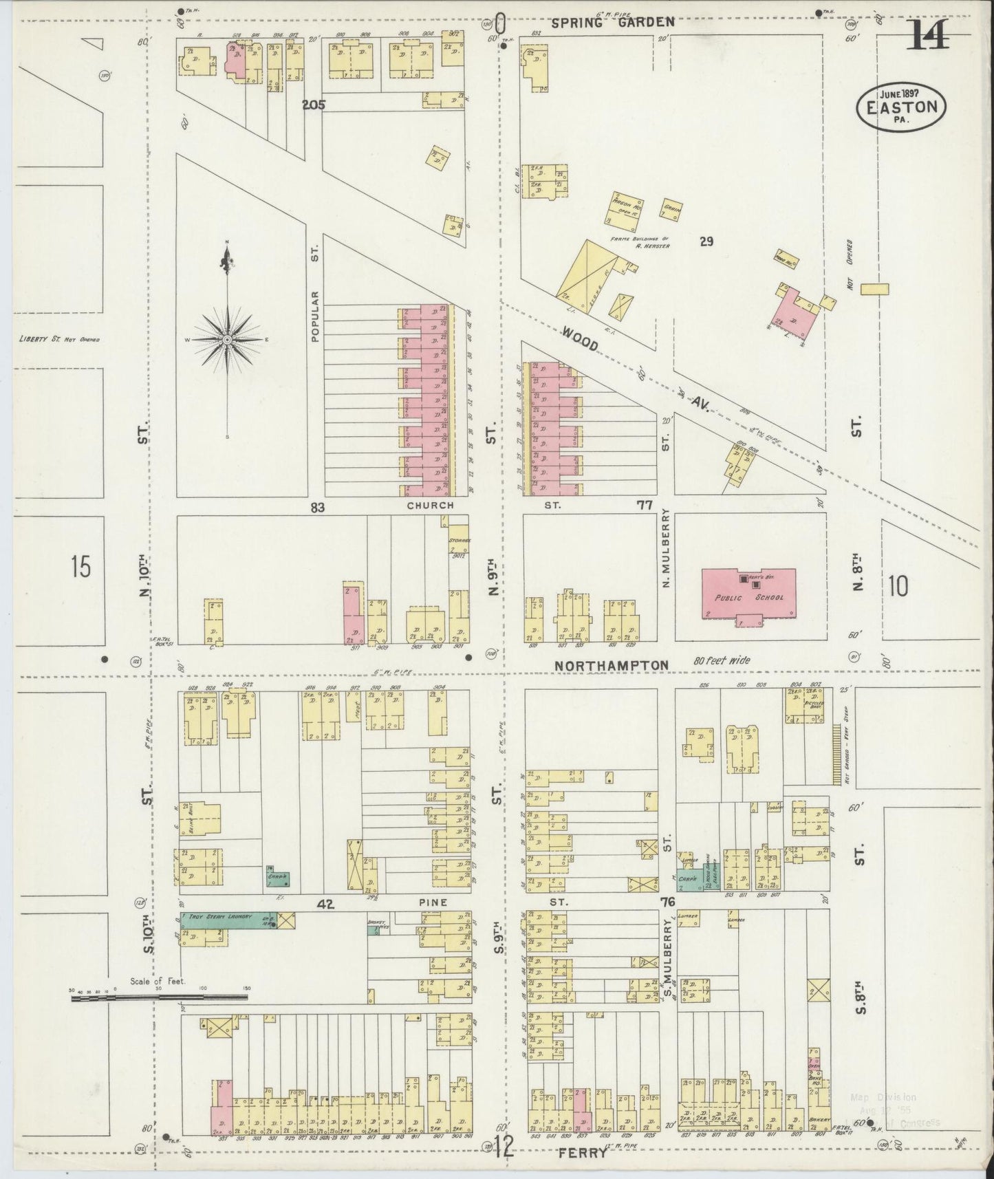 Sanborn Fire Insurance Map from Easton, Northampton County, Pennsylvania (1897), Sheet #0014 - Historic Sanborn Fire Insurance Map Print, vintage old map wall art, antique decor, genealogy gift, Pennsylvania Pennsylvania map