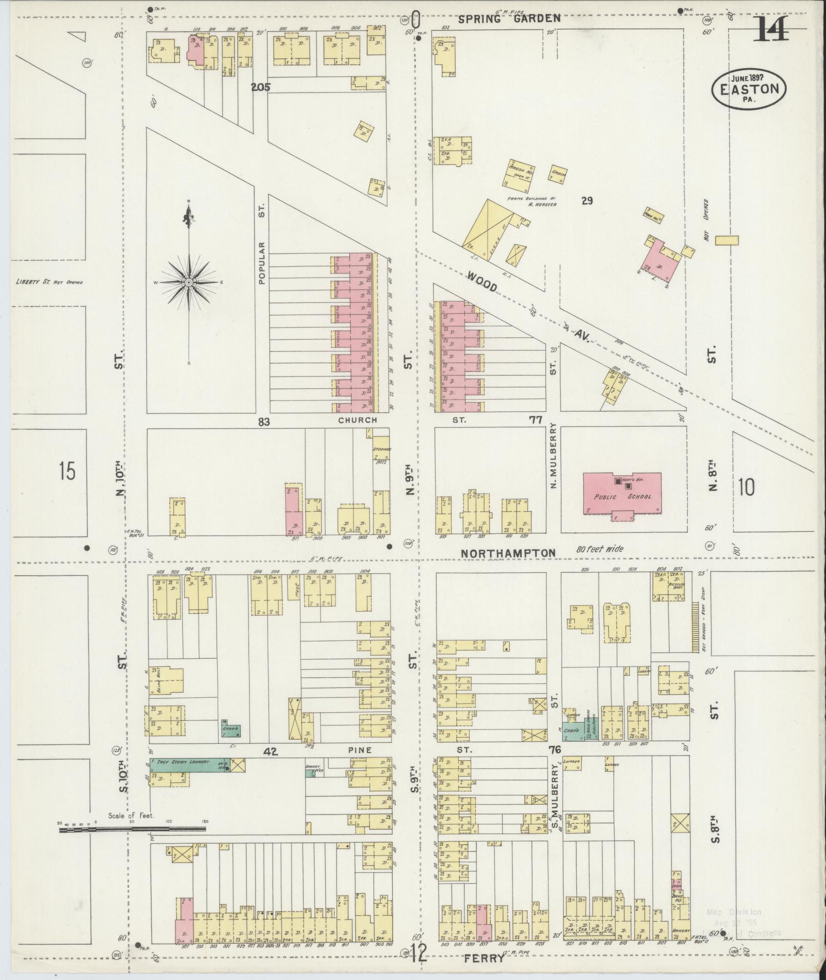 Sanborn Fire Insurance Map from Easton, Northampton County, Pennsylvania (1897), Sheet #0014 - Historic Sanborn Fire Insurance Map Print, vintage old map wall art, antique decor, genealogy gift, Pennsylvania Pennsylvania map