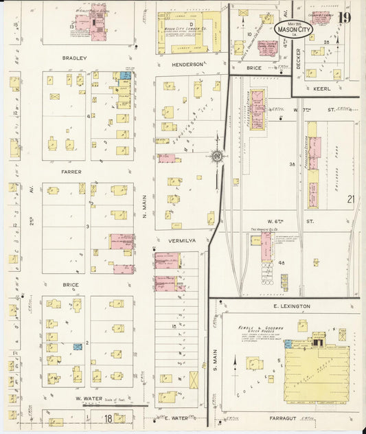 Sanborn Fire Insurance Map from Mason City, Cerro Gordo County, Iowa (1915), Sheet #0019 - Historic Sanborn Fire Insurance Map Print, vintage old map wall art