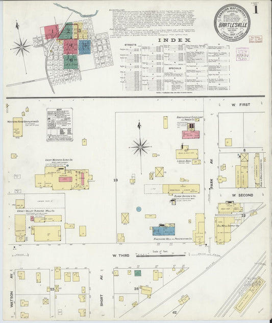 Sanborn Fire Insurance Map from Bartlesville, Washington County, Oklahoma (1907), Sheet #0001 - Historic Sanborn Fire Insurance Map Print, vintage old map wall art, antique decor, genealogy gift, Oklahoma Oklahoma map