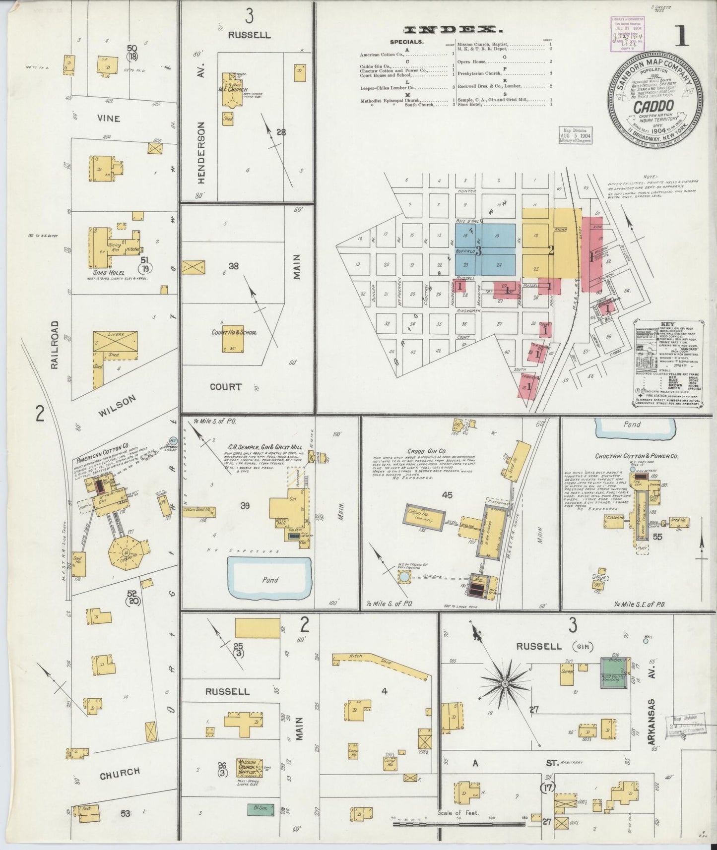 Sanborn Fire Insurance Map from Caddo, Bryan County, Oklahoma (1904), Sheet #0001 - Complete Map Set gallery image, historic Sanborn map, vintage wall art, Oklahoma Oklahoma
