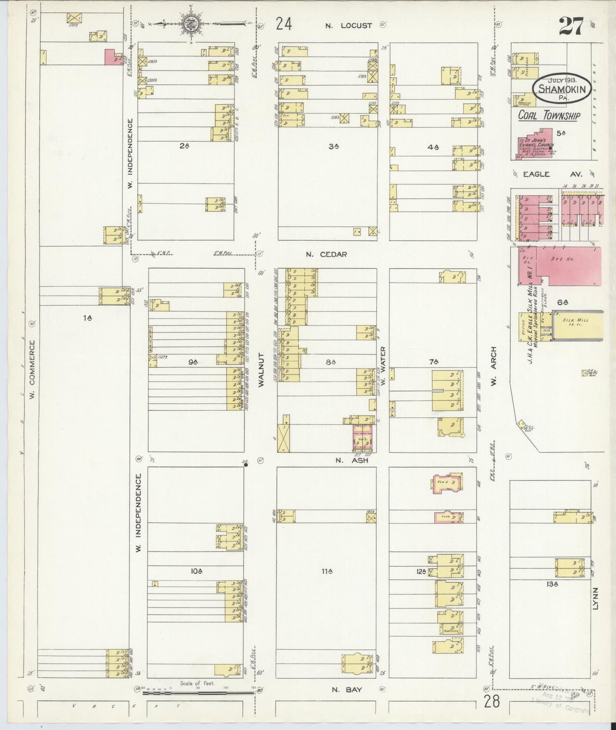 Sanborn Fire Insurance Map from Shamokin, Northumberland County, Pennsylvania (1913), Sheet #0027 - Historic Sanborn Fire Insurance Map Print, vintage old map wall art, antique decor, genealogy gift, Pennsylvania Pennsylvania map