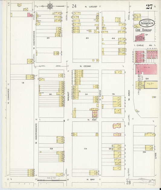 Sanborn Fire Insurance Map from Shamokin, Northumberland County, Pennsylvania (1913), Sheet #0027 - Historic Sanborn Fire Insurance Map Print, vintage old map wall art, antique decor, genealogy gift, Pennsylvania Pennsylvania map