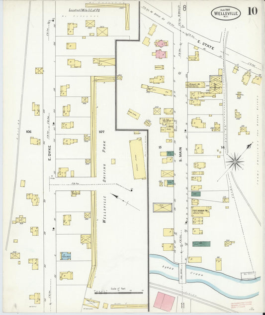 Sanborn Fire Insurance Map from Wellsville, Allegany County, New York (1909), Sheet #0010 - Historic Sanborn Fire Insurance Map Print, vintage old map wall art, antique decor, genealogy gift, New York New York map