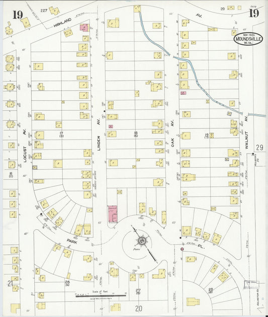 Sanborn Fire Insurance Map from Moundsville, Marshall County, West Virginia (1923), Sheet #0019 - Historic Sanborn Fire Insurance Map Print, vintage old map wall art, antique decor, genealogy gift, West Virginia West Virginia map