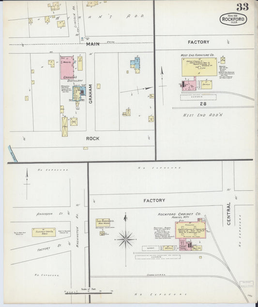 Sanborn Fire Insurance Map from Rockford, Winnebago County, Illinois (1891), Sheet #0033 - Historic Sanborn Fire Insurance Map Print, vintage old map wall art, antique decor, genealogy gift, Illinois Illinois map