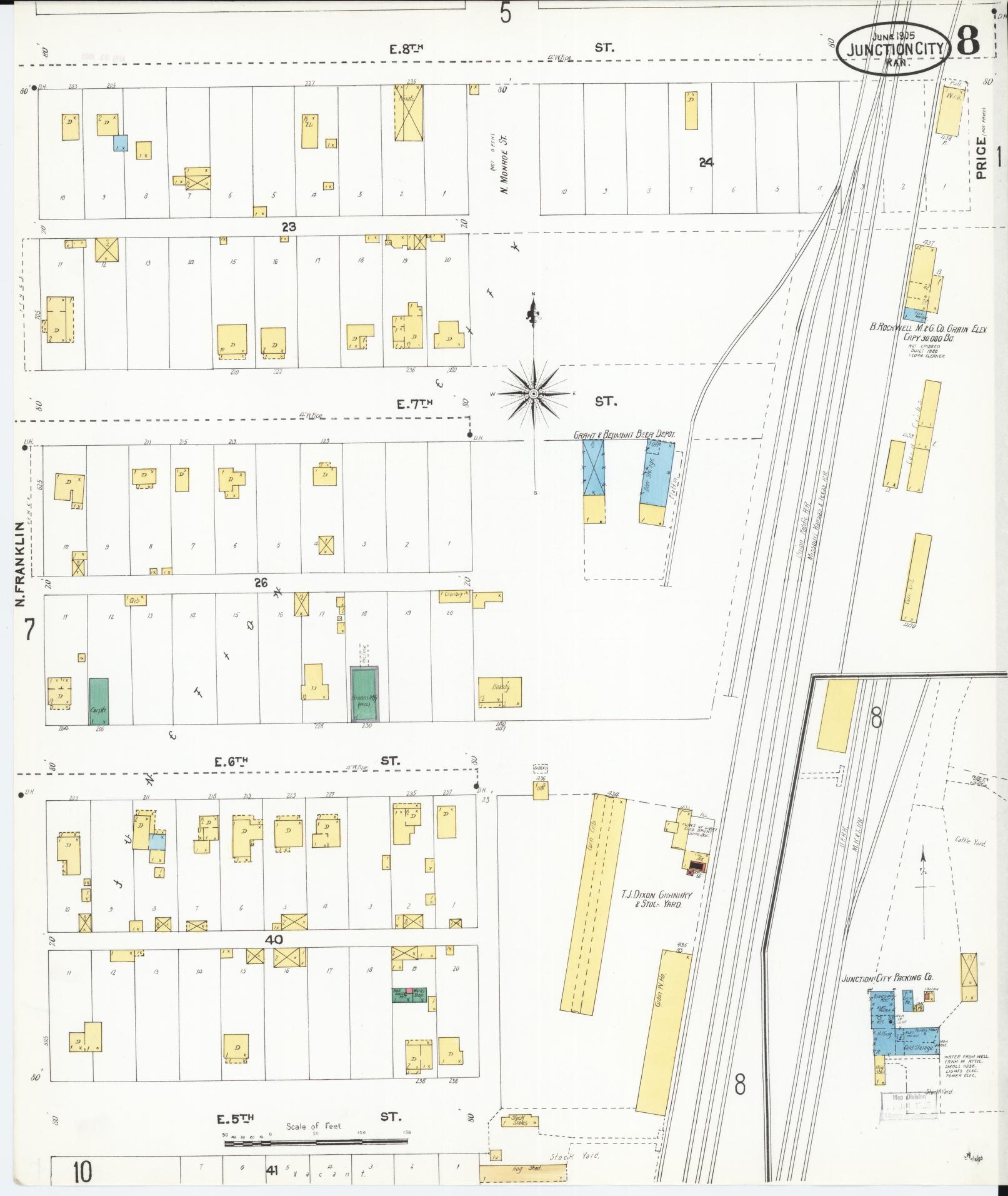 Sanborn Fire Insurance Map from Junction City, Geary County, Kansas (1905), Sheet #0008 - Historic Sanborn Fire Insurance Map Print, vintage old map wall art, antique decor, genealogy gift, Kansas Kansas map
