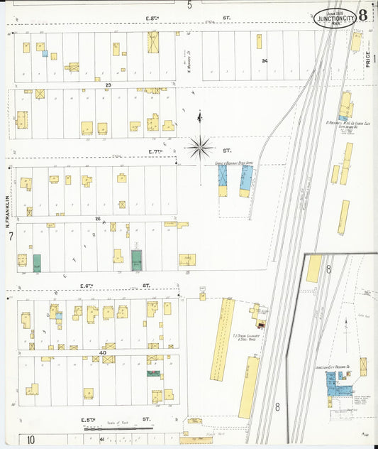 Sanborn Fire Insurance Map from Junction City, Geary County, Kansas (1905), Sheet #0008 - Historic Sanborn Fire Insurance Map Print, vintage old map wall art, antique decor, genealogy gift, Kansas Kansas map