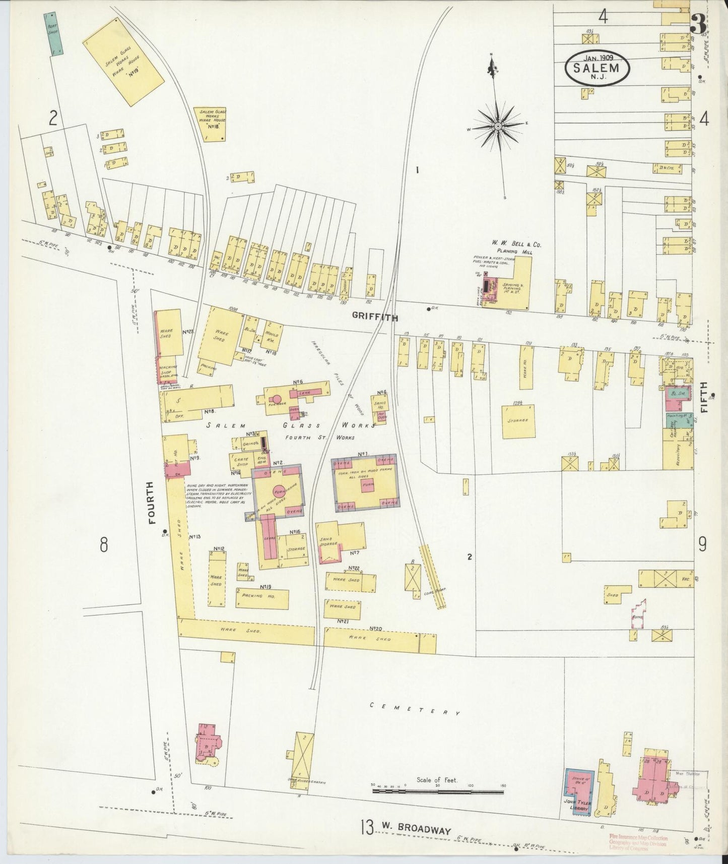 Sanborn Fire Insurance Map from Salem, Salem County, New Jersey (1909), Sheet #0003 - Complete Map Set gallery image, historic Sanborn map, vintage wall art, New Jersey New Jersey