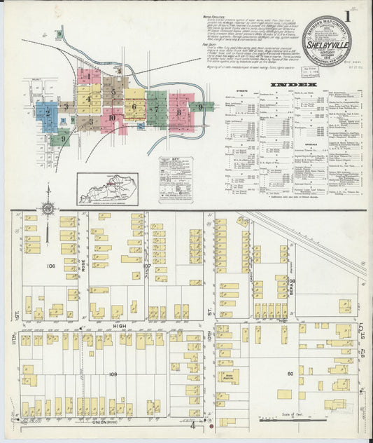 Sanborn Fire Insurance Map from Shelbyville, Shelby County, Kentucky (1916), Sheet #0001 - Complete Map Set gallery image, historic Sanborn map, vintage wall art, Kentucky Kentucky
