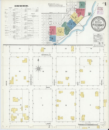 Sanborn Fire Insurance Map from Kissimmee, Osceola County, Florida (1909), Sheet #0001 - Historic Sanborn Fire Insurance Map Print, vintage old map wall art, antique decor, genealogy gift, Florida Florida map