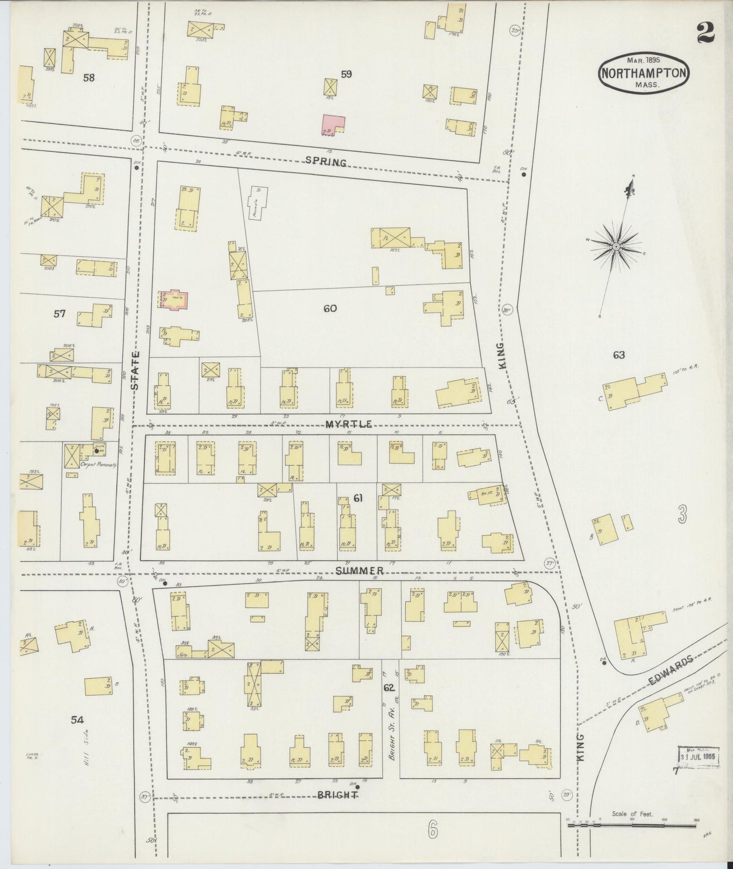 Sanborn Fire Insurance Map from Northampton, Hampshire County, Massachusetts (1895), Sheet #0002 - Complete Map Set gallery image, historic Sanborn map, vintage wall art, Massachusetts Massachusetts
