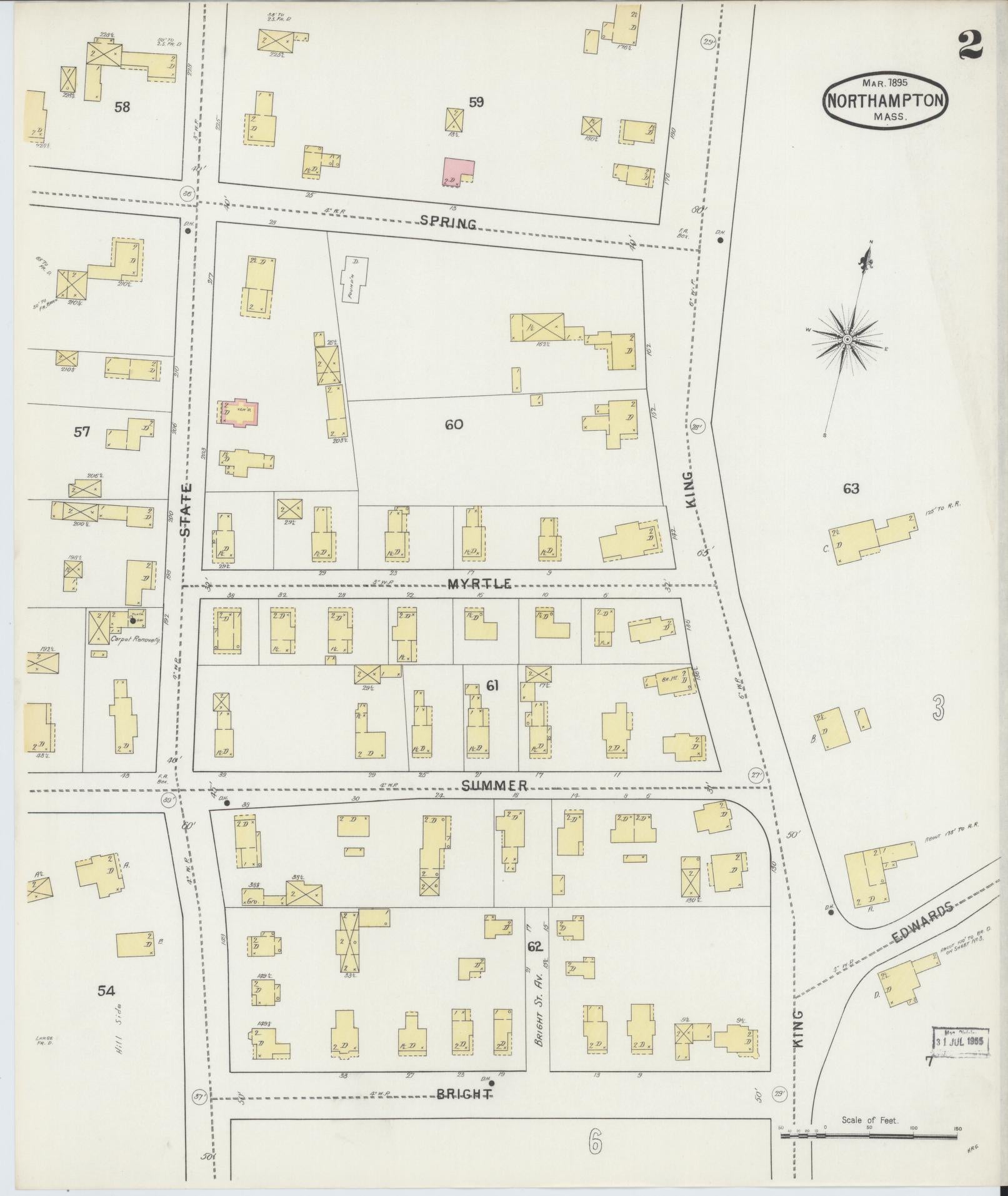 Sanborn Fire Insurance Map from Northampton, Hampshire County, Massachusetts (1895), Sheet #0002 - Complete Map Set gallery image, historic Sanborn map, vintage wall art, Massachusetts Massachusetts