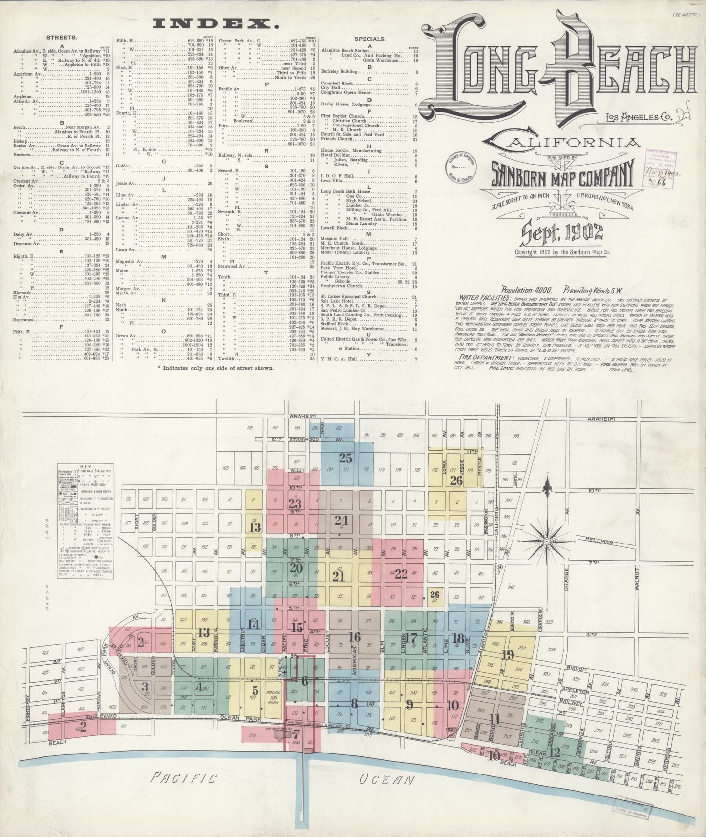 Sanborn Fire Insurance Map from Long Beach, Los Angeles County, California (1902), Sheet #0001 - Historic Sanborn Fire Insurance Map Print, vintage old map wall art, antique decor, genealogy gift, California California map