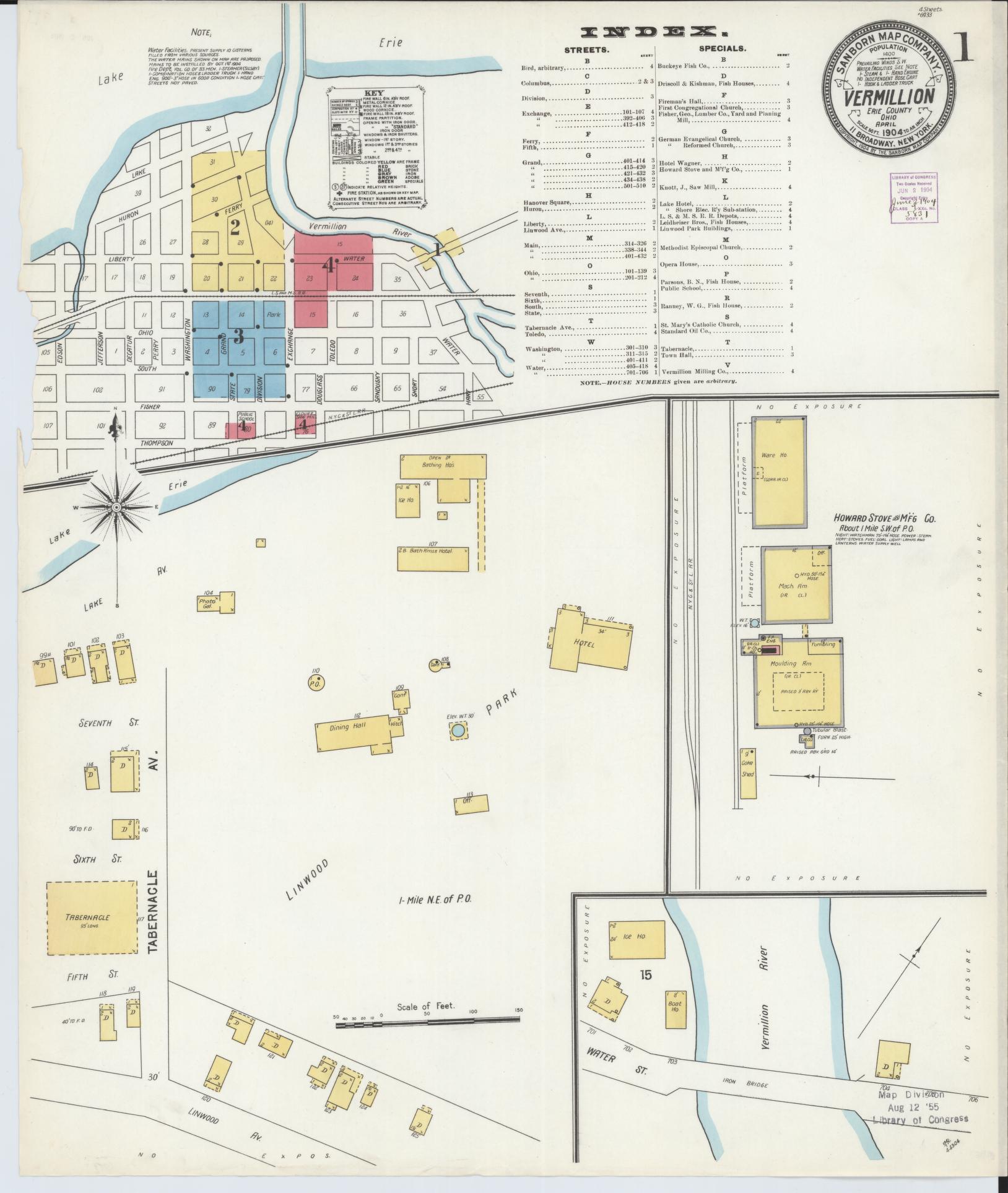 Sanborn Fire Insurance Map from Vermillion, Erie County, Ohio (1904), Sheet #0001 - Historic Sanborn Fire Insurance Map Print, vintage old map wall art, antique decor, genealogy gift, Ohio Ohio map