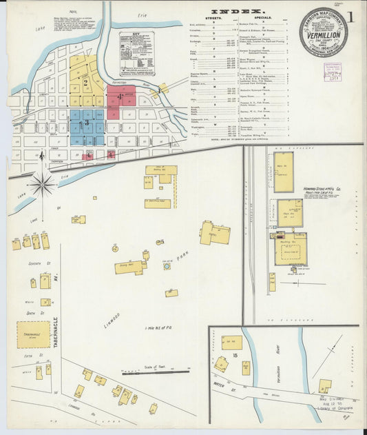 Sanborn Fire Insurance Map from Vermillion, Erie County, Ohio (1904), Sheet #0001 - Historic Sanborn Fire Insurance Map Print, vintage old map wall art, antique decor, genealogy gift, Ohio Ohio map