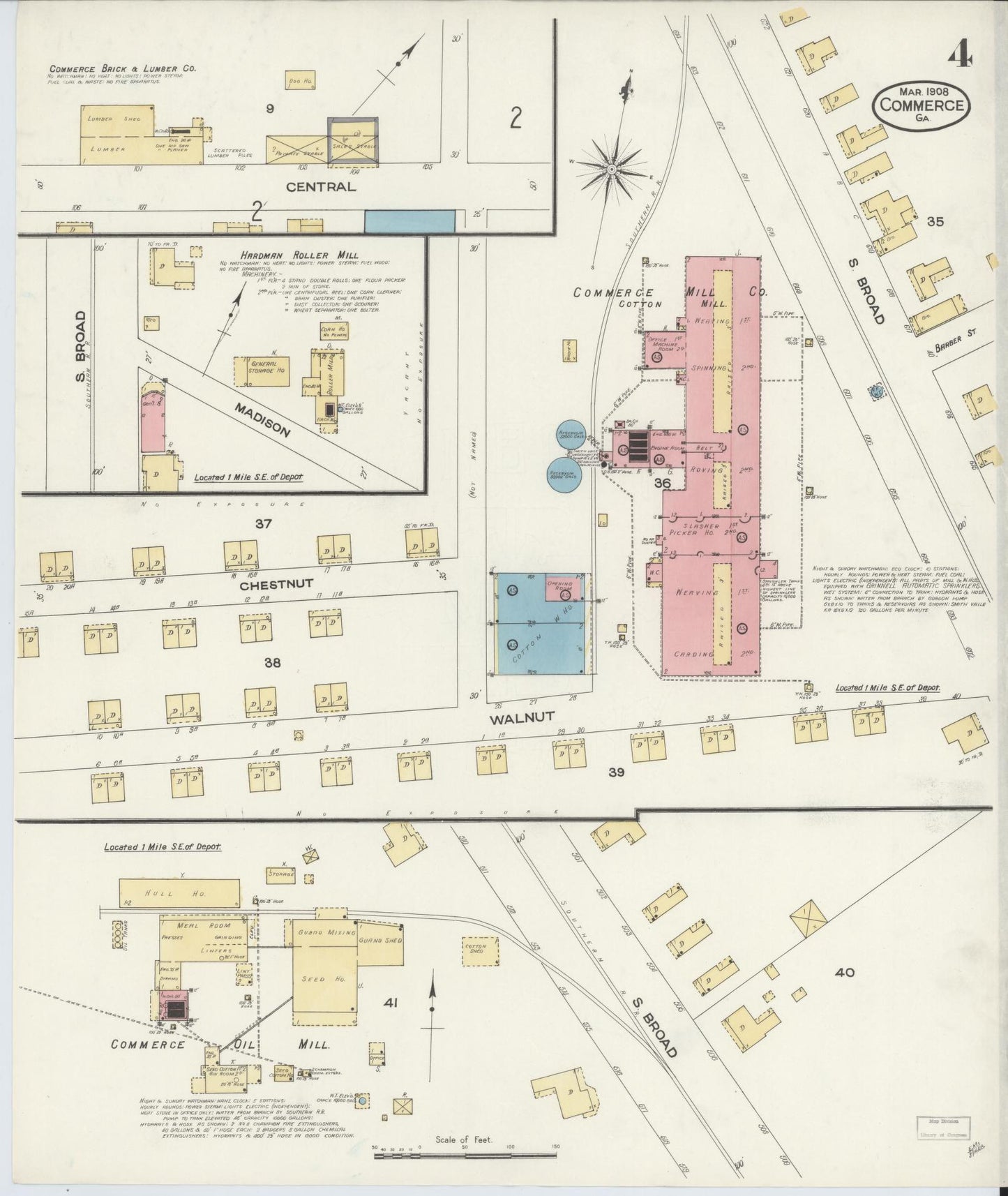 Sanborn Fire Insurance Map from Commerce, Jackson County, Georgia (1908), Sheet #0004 - Historic Sanborn Fire Insurance Map Print, vintage old map wall art, antique decor, genealogy gift, Georgia Georgia map