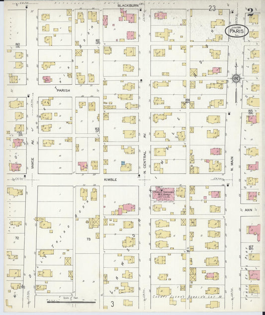 Sanborn Fire Insurance Map from Paris, Edgar County, Illinois (1916), Sheet #0002 - Historic Sanborn Fire Insurance Map Print, vintage old map wall art, antique decor, genealogy gift, Illinois Illinois map
