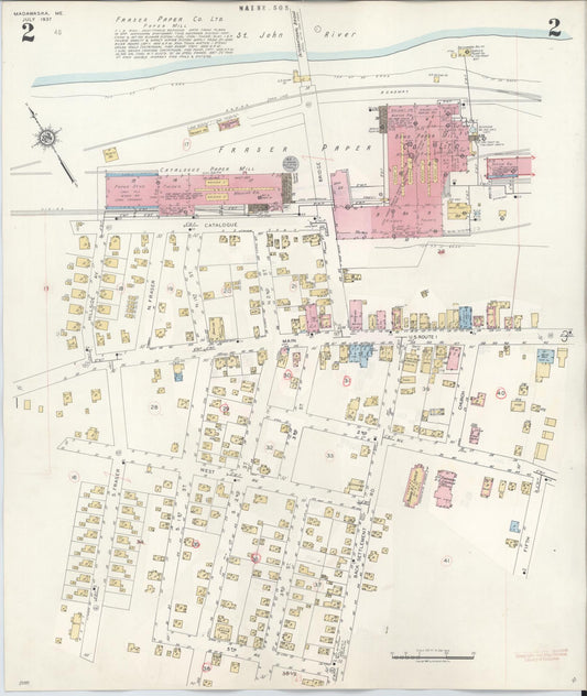 Sanborn Fire Insurance Map from Madawaska, Aroostook County, Maine (1947), Sheet #0002 - Historic Sanborn Fire Insurance Map Print, vintage old map wall art, antique decor, genealogy gift, Maine Maine map