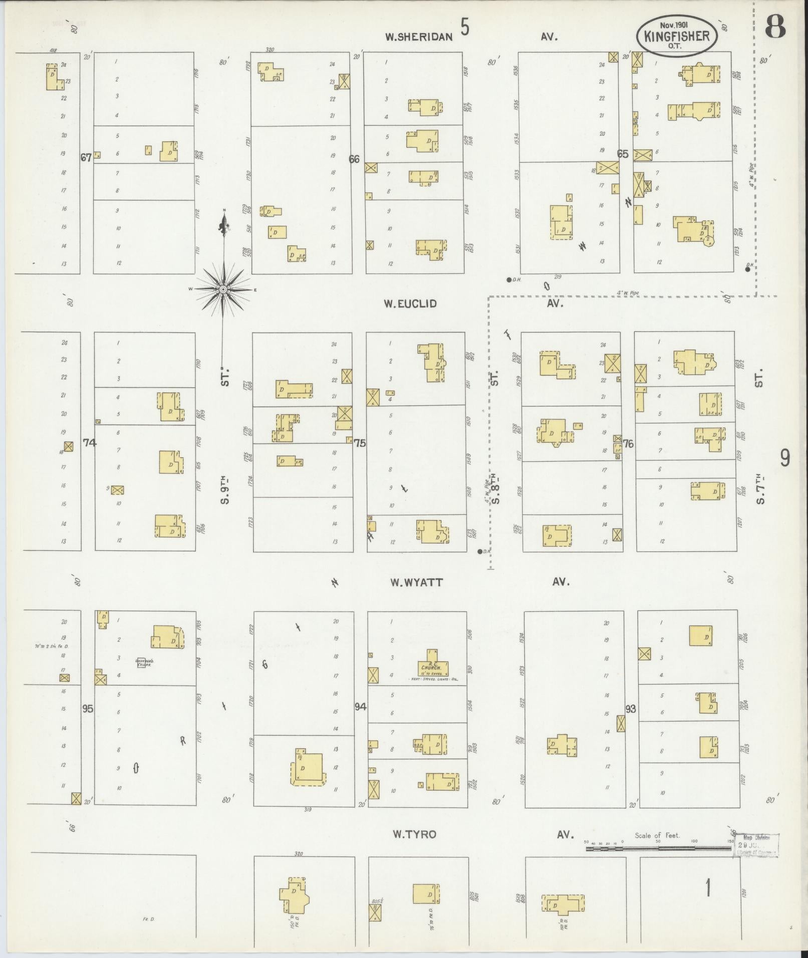 Sanborn Fire Insurance Map from Kingfisher, Kingfisher County, Oklahoma (1901), Sheet #0008 - Historic Sanborn Fire Insurance Map Print, vintage old map wall art, antique decor, genealogy gift, Oklahoma Oklahoma map