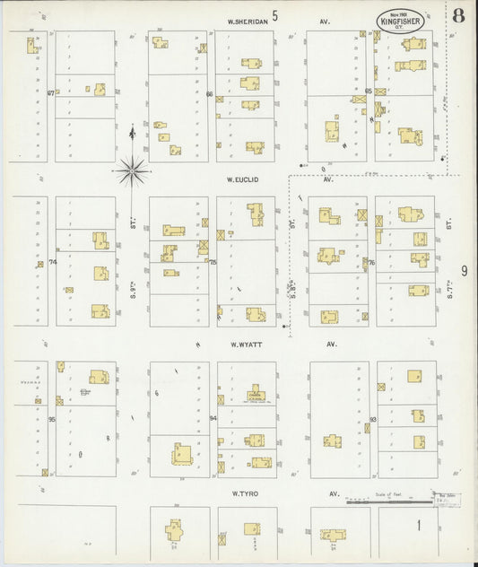 Sanborn Fire Insurance Map from Kingfisher, Kingfisher County, Oklahoma (1901), Sheet #0008 - Historic Sanborn Fire Insurance Map Print, vintage old map wall art, antique decor, genealogy gift, Oklahoma Oklahoma map