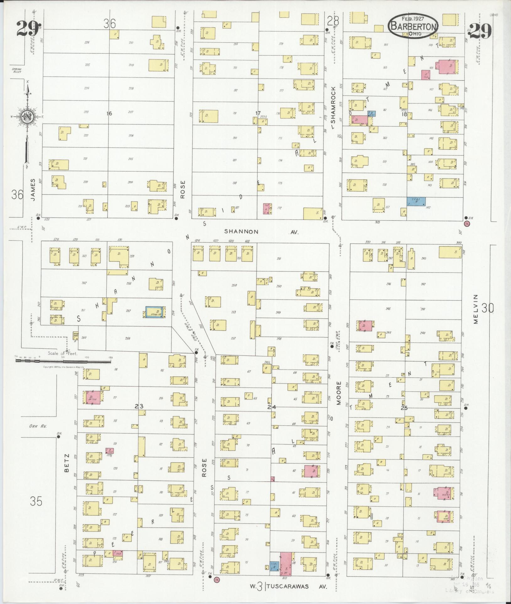 Sanborn Fire Insurance Map from Barberton, Summit County, Ohio (1927), Sheet #0029 - Historic Sanborn Fire Insurance Map Print, vintage old map wall art, antique decor, genealogy gift, Ohio Ohio map