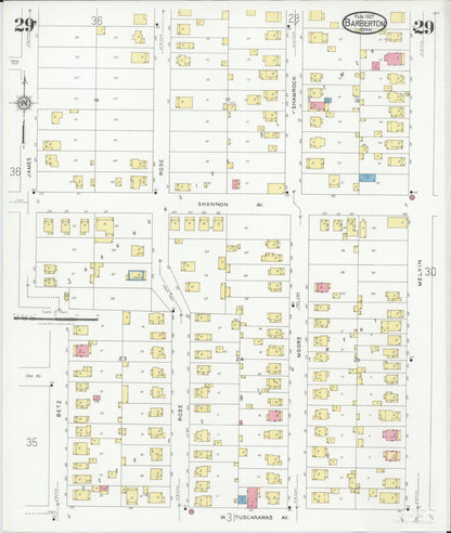 Sanborn Fire Insurance Map from Barberton, Summit County, Ohio (1927), Sheet #0029 - Historic Sanborn Fire Insurance Map Print, vintage old map wall art, antique decor, genealogy gift, Ohio Ohio map