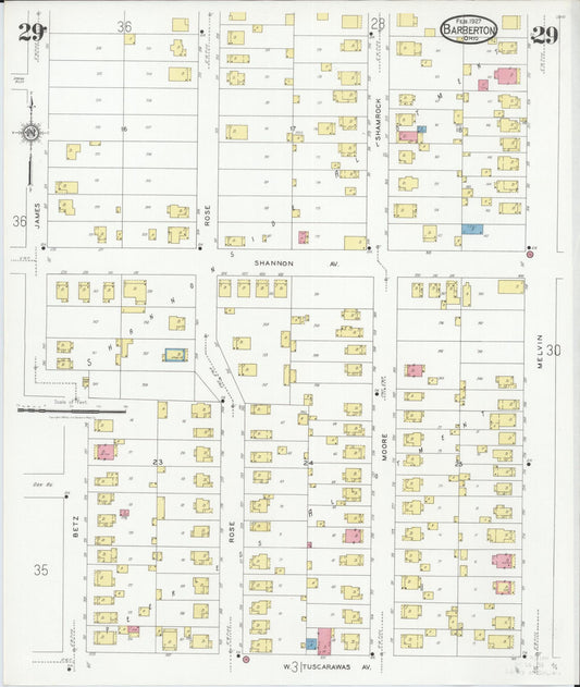 Sanborn Fire Insurance Map from Barberton, Summit County, Ohio (1927), Sheet #0029 - Historic Sanborn Fire Insurance Map Print, vintage old map wall art, antique decor, genealogy gift, Ohio Ohio map