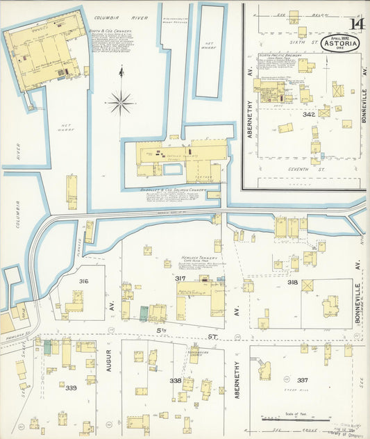 Sanborn Fire Insurance Map from Astoria, Clatsop County, Oregon (1892), Sheet #0014 - Historic Sanborn Fire Insurance Map Print, vintage old map wall art, antique decor, genealogy gift, Oregon Oregon map