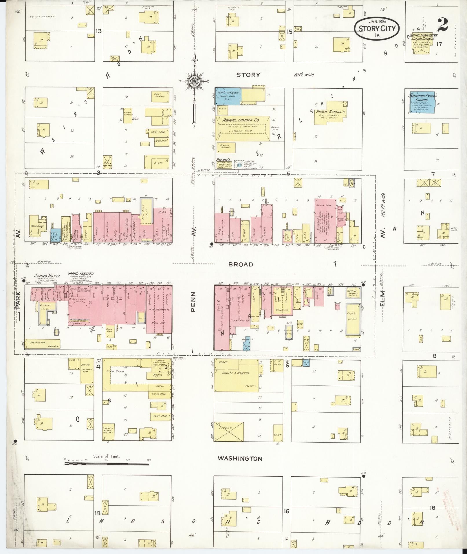 Sanborn Fire Insurance Map from Story City, Story County, Iowa (1916), Sheet #0002 - Historic Sanborn Fire Insurance Map Print, vintage old map wall art