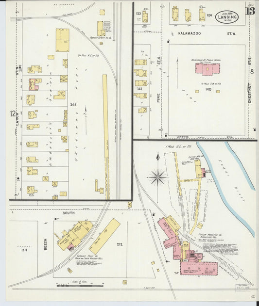 Sanborn Fire Insurance Map from Lansing, Ingham County, Michigan (1898), Sheet #0013 - Historic Sanborn Fire Insurance Map Print, vintage old map wall art, antique decor, genealogy gift, Michigan Michigan map