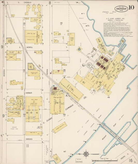 Sanborn Fire Insurance Map from Aberdeen, Grays Harbor County, Washington (1914), Sheet #0010 - Historic Sanborn Fire Insurance Map Print, vintage old map wall art, antique decor, genealogy gift, Washington Washington map
