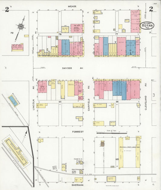 Sanborn Fire Insurance Map from Rotan, Fisher County, Texas (1925), Sheet #0002 - Historic Sanborn Fire Insurance Map Print, vintage old map wall art, antique decor, genealogy gift, Texas Texas map