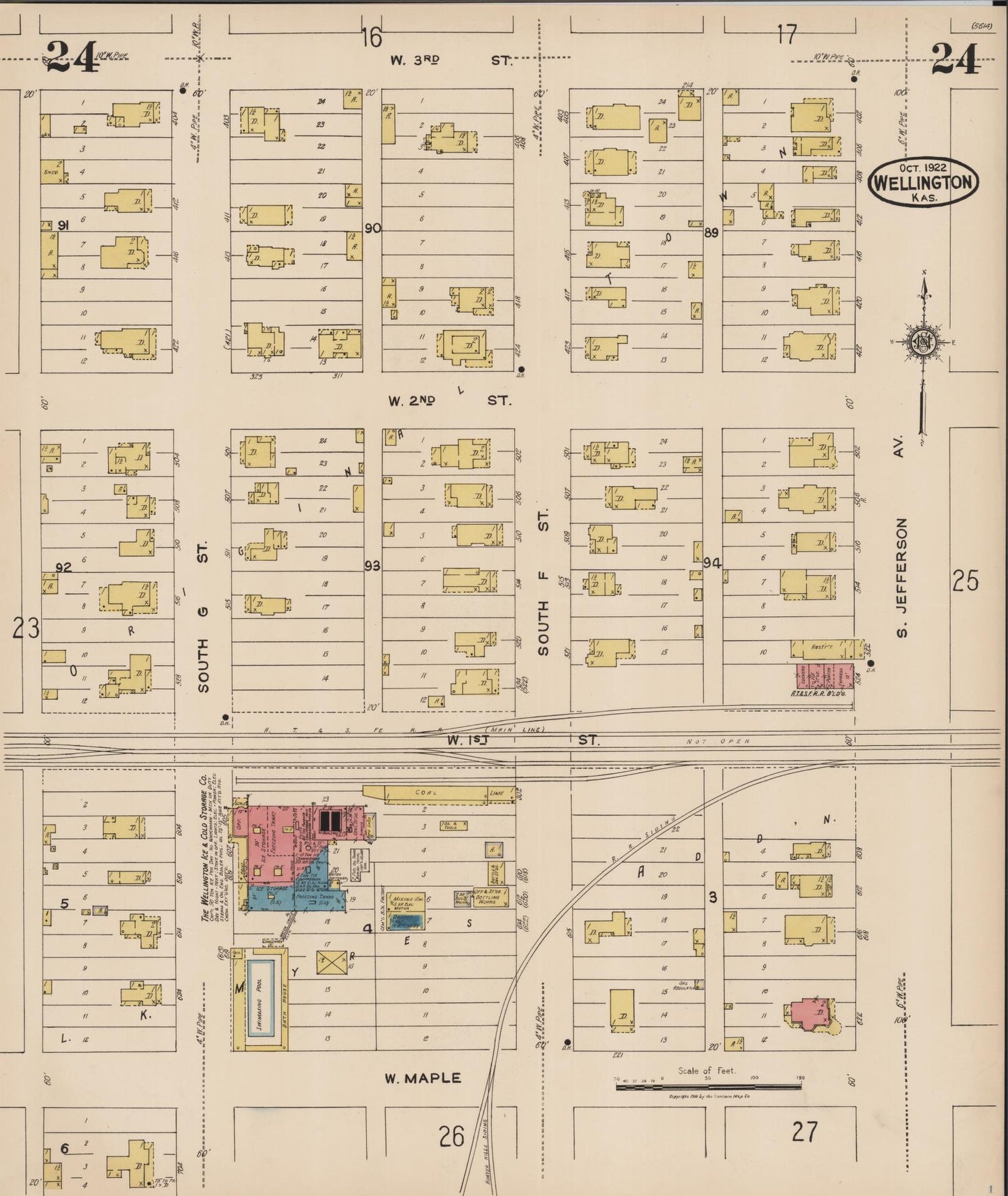 Sanborn Fire Insurance Map from Wellington, Sumner County, Kansas (1922), Sheet #0024 - Complete Map Set gallery image, historic Sanborn map, vintage wall art, Kansas Kansas