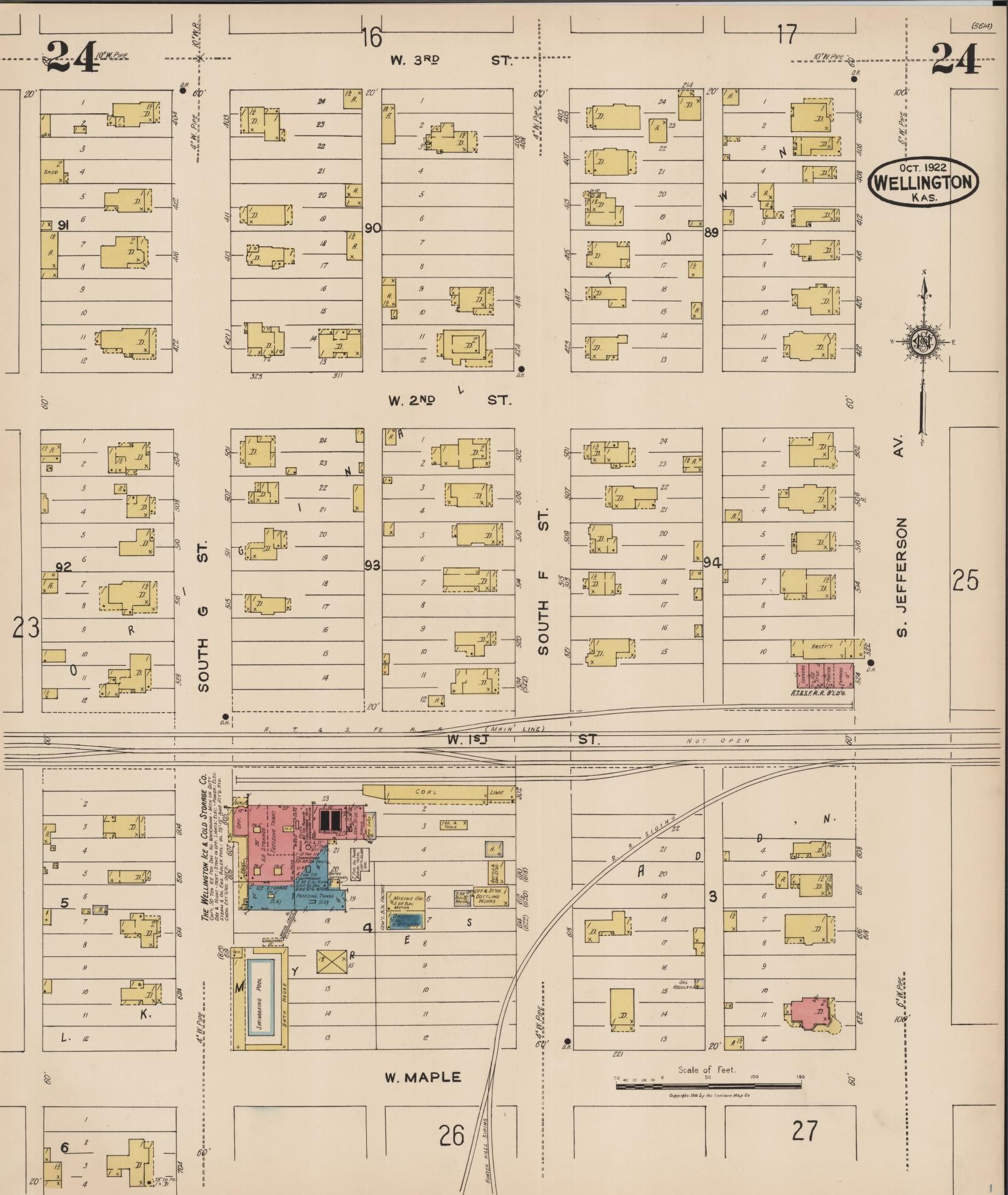 Sanborn Fire Insurance Map from Wellington, Sumner County, Kansas (1922), Sheet #0024 - Complete Map Set gallery image, historic Sanborn map, vintage wall art, Kansas Kansas