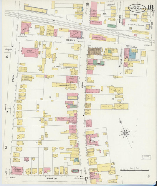 Sanborn Fire Insurance Map from Hackensack, Bergen County, New Jersey (1908), Sheet #0018 - Historic Sanborn Fire Insurance Map Print, vintage old map wall art, antique decor, genealogy gift, New Jersey New Jersey map