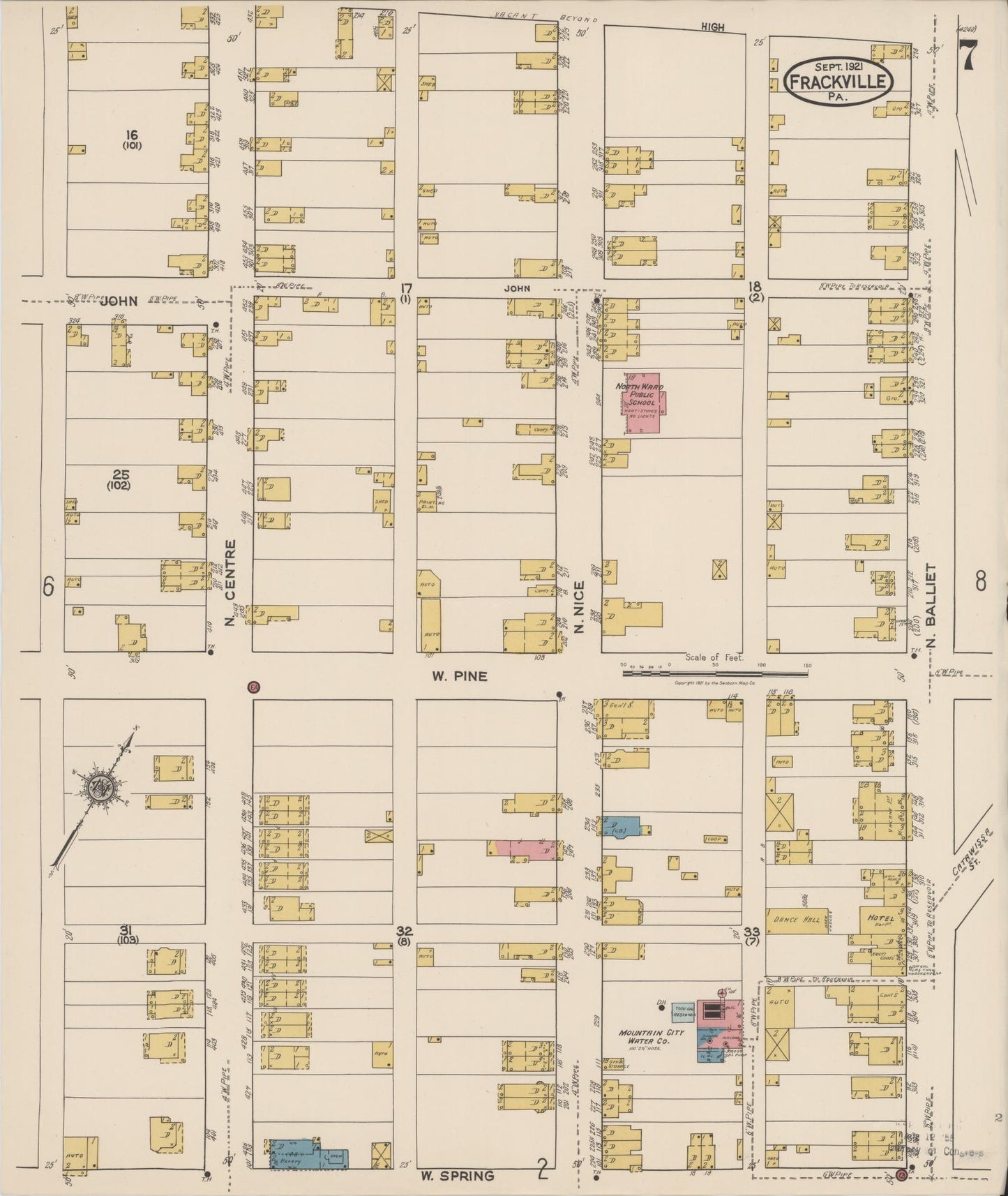 Sanborn Fire Insurance Map from Frackville, Schuylkill County, Pennsylvania (1921), Sheet #0007 - Historic Sanborn Fire Insurance Map Print, vintage old map wall art, antique decor, genealogy gift, Pennsylvania Pennsylvania map